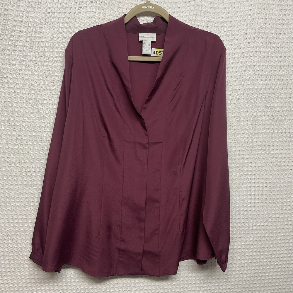 NEW Soft Surroundings Blouse 1X Tunic Top Button Up Cherry/Maroon Long Sleeve‎